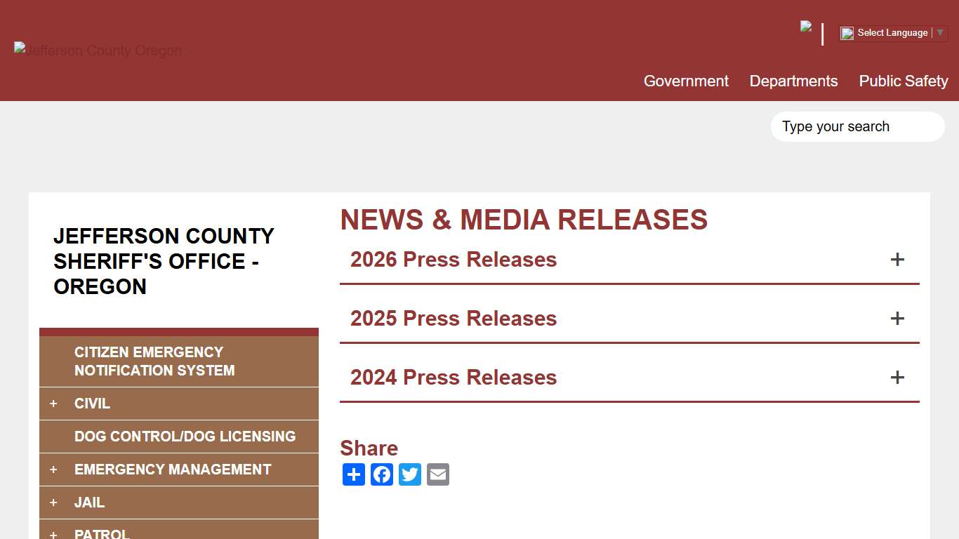 NEWS & MEDIA RELEASES Jefferson County Oregon